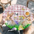 thumbnail image 2 of Easter Bunny Round Tablecloth, Fitted Table Cover with Elastic for 55"-60" Round Tables, Spring Easter Eggs Floral Pink Plaid Table Cloth Outdoor Indoor Dinning Party Waterproof Tablecloths, 2 of 7