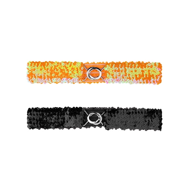 Cinturones elásticos delgados de 2 piezas para mujer INSPIRE CHIC con brillo y decoraciones de lentejuelas color naranja