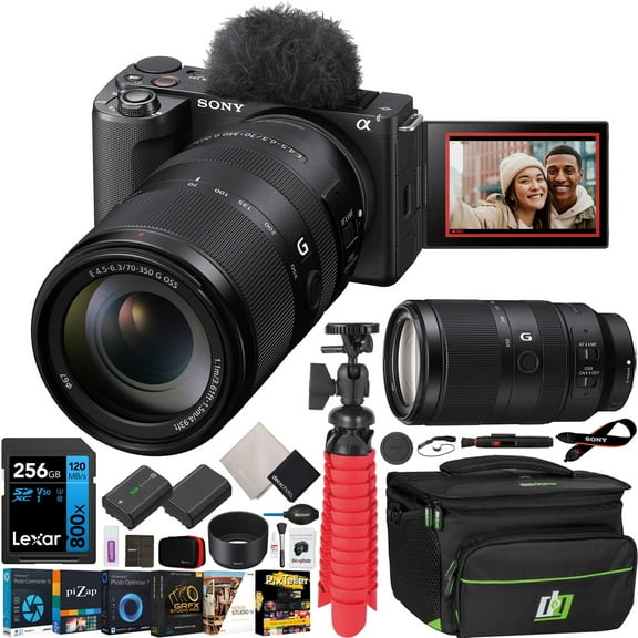 Sony ZV-E10 II Mirrorless Alpha APS-C Camera Body   70-350mm F4.5-6.3 G OSS Lens Black ZVE10M2B Bundle with Deco Gear Case   Extra Battery   256GB Card   Tripod, Software & Accessories Kit