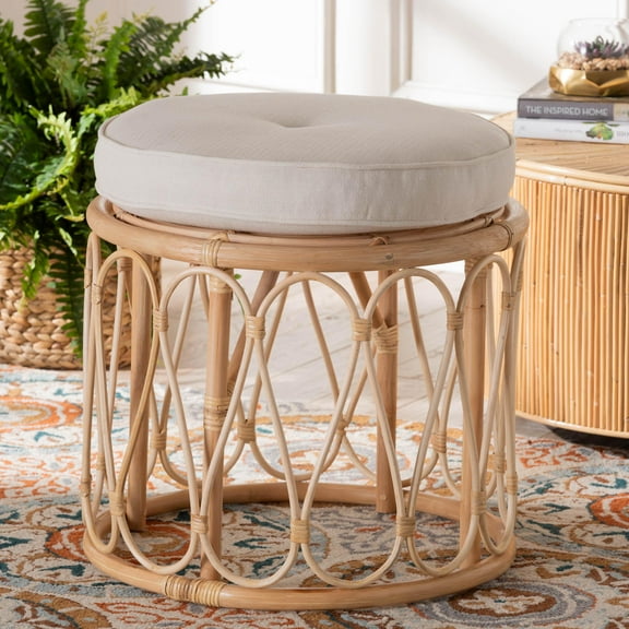 bali & pari Hachiro Boho Ottoman Footstool, Natural Rattan, Natural
