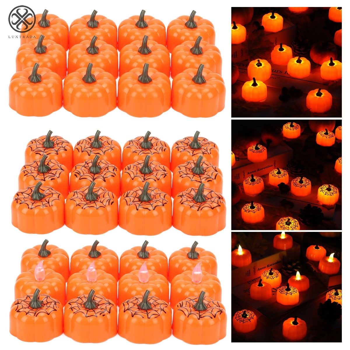 Luxtrada Pumpkin Tea Lights 12 Pack Flickering LED Pumpkin Lights with