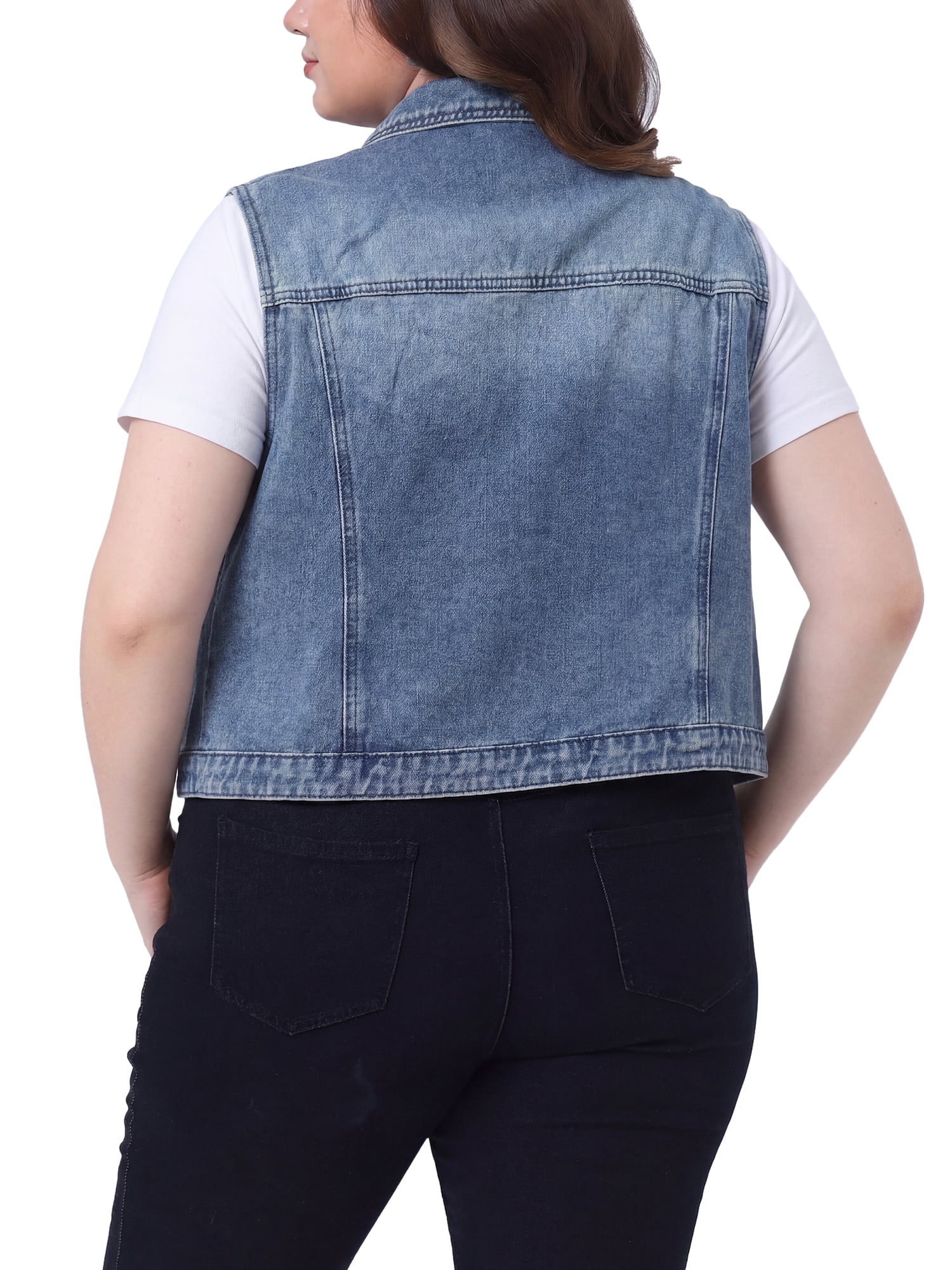 DARING DIVA Women's Plus Size Sleeveless Zip Up Button Down Jeans Vest 4X Gray Blue