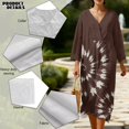 thumbnail image 5 of Xixirimido Brown Tie-dye Print Spring Summer Dress for Women Casual Loose Flowy Dress 3/5 Sleeve V-Neck Linen Dresses Beach Vacation Midi Dresses M, 5 of 6