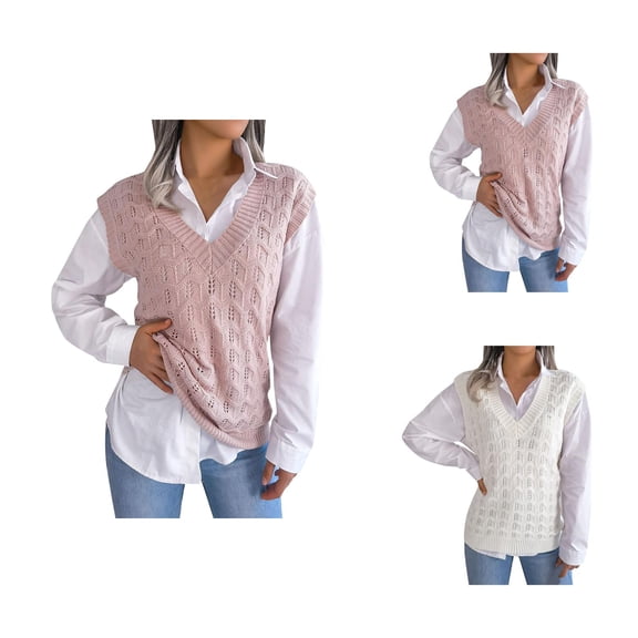 Sweater Vest for Women Rich Mom Elegant Business Casual Tops Womens V Neck Sleeveless Knitted Vest College Style Pullover Sweater