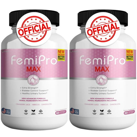 FemiPro MAX Womens Urinary Support Supplement, Extra Strength Bladder Control with Cranberry, Hibiscus & Dandelion, Vegan & Gluten-Free, 120 Capsules