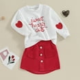 thumbnail image 2 of Bagilaanoe 2Pcs Little Girls Valentines Day Clothes Toddler Letters Print Long Sleeve Sweatshirt Tops + Skirts 4T 5T 6T 7T Kids Casual Skirt Set, 2 of 7