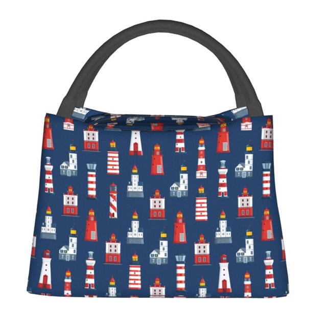 Fotbe Cartoon Lighthouse Bolsa Térmica Portátil con Estampado, Bolsa de Entrega de Alimentos Aislada, Bolsa Reutilizable de Gran Capacidad para Comidas y Supermercado