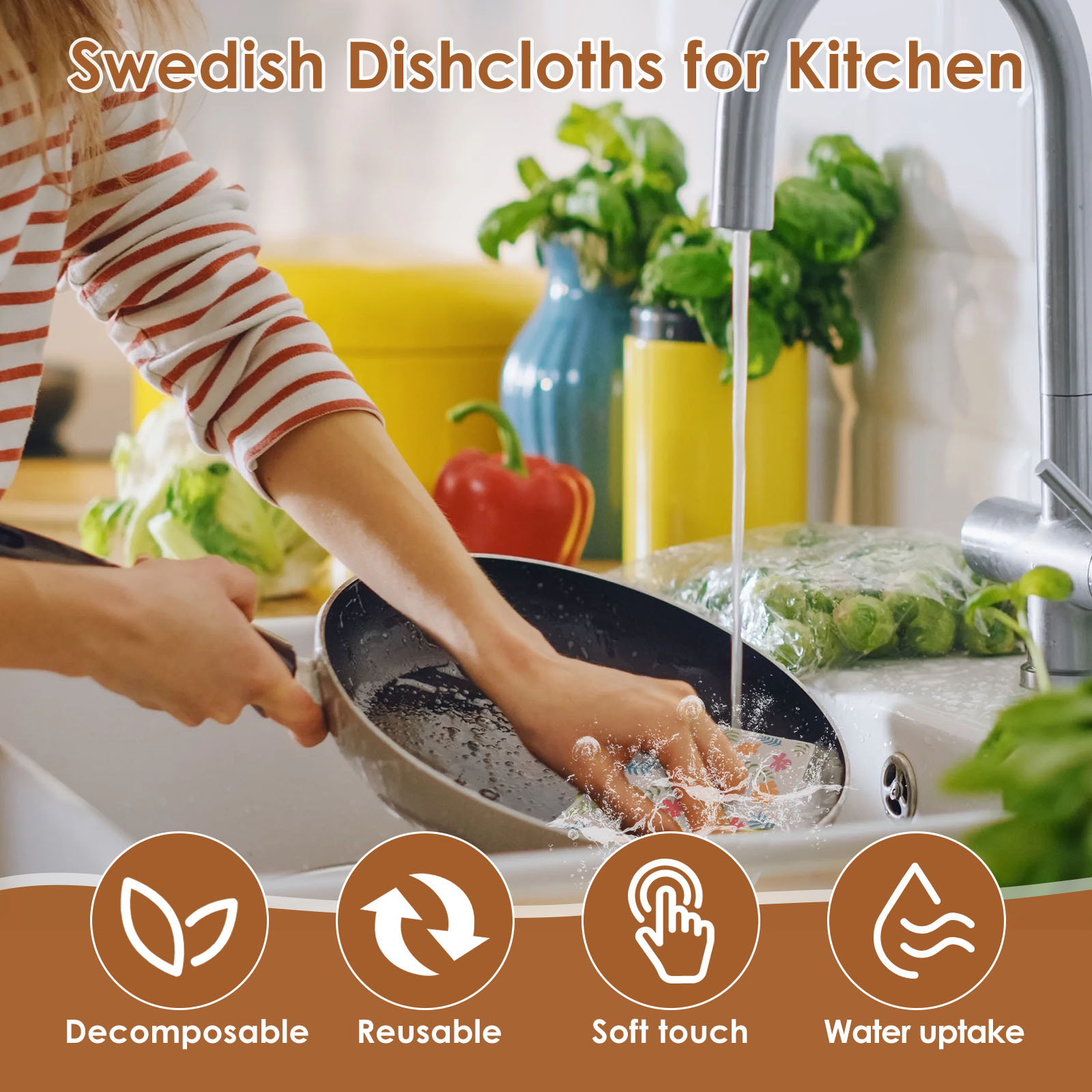 Hvxrjkn 22Pcs Swedish Dishcloths Reusable Kitchen Absorbent Dish Towel Flower Bird Pattern Kitchen Cleaning Cloth for Bathroom Countertop