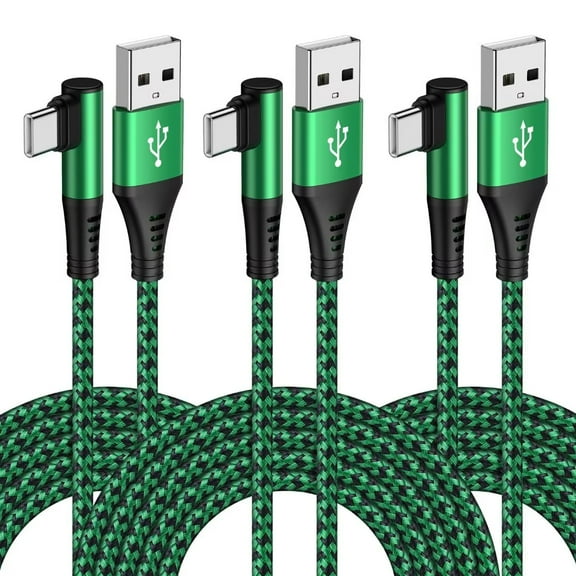 USB C Cable,USB a to USB C Cable 6ft 3Pack FiveBox Nylon Braided Right Angle Fast USB C Charging Cord Type C Charger Cord for Samsung,Black Green