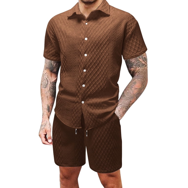 Sets for Men Clothing 2 Piece Striped and Checkered V-Neck Short