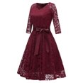 thumbnail image 2 of Vestido plisado de encaje de ganchillo de mujer vintage Vestido de fiesta de noche Irfora borgoña/XXL, 2 of 7