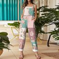 thumbnail image 5 of JULMCOMO Cotton Linen Jumpsuits for Women Floral Print Scoop Neck Loose Fit Overalls Tie Strap Sleeveless Casual Summer Overalls Pink XL, 5 of 7