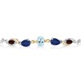 thumbnail image 2 of Gem Stone King 925 Silver and 10K Yellow Gold Sky Blue Topaz Blue Sapphire Red Garnet and Lab Grown Diamond Tennis Bracelet for Women By Keren Hanan (1.86 cttw, Adjustable up To 9 inch), 2 of 3