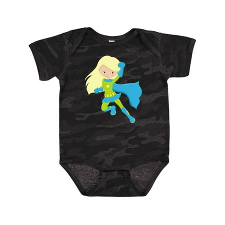 

Inktastic Superhero Girl Blonde Hair Blue Cape Blue Boots Gift Baby Girl Bodysuit