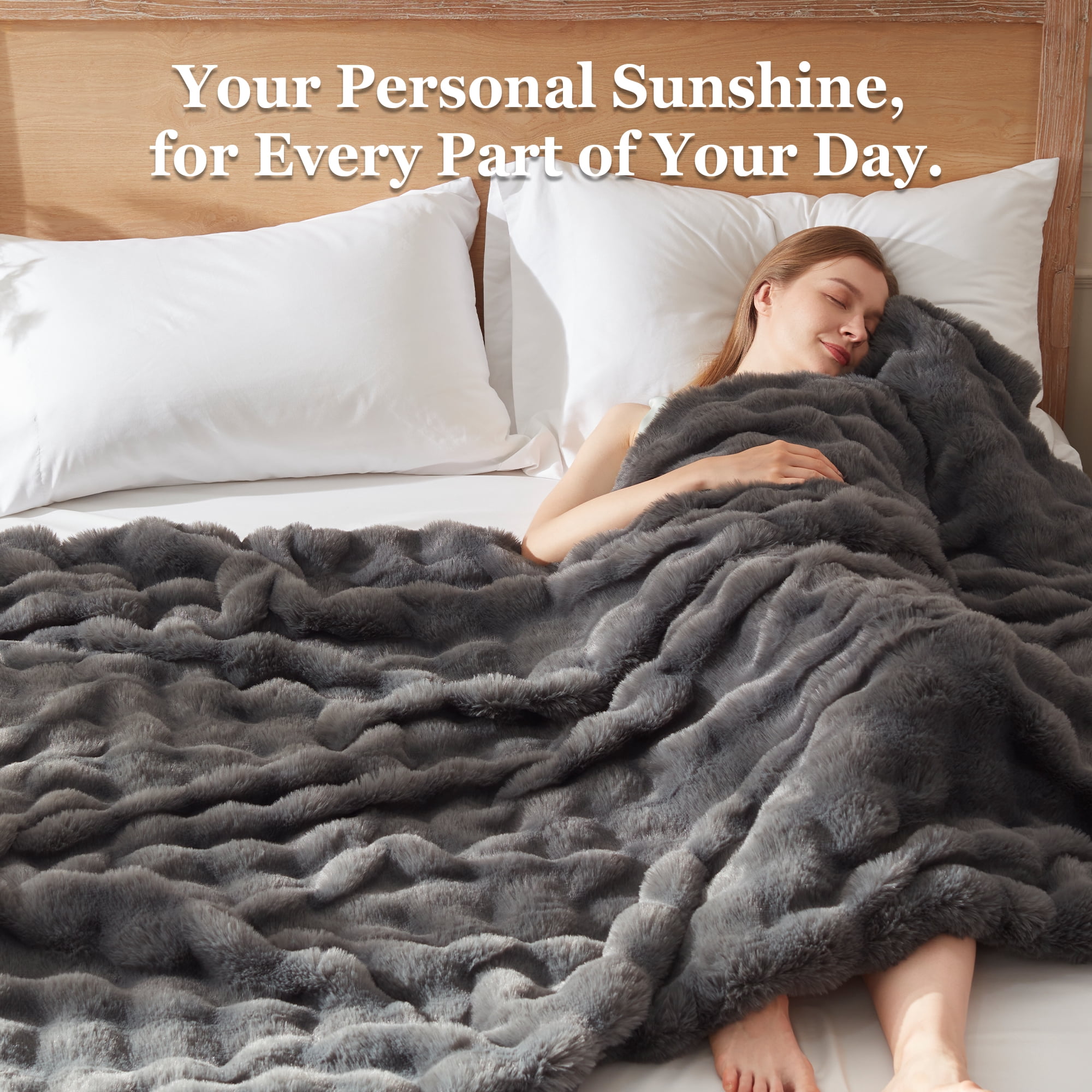 COZY@HOME Heated Blanket,Plush Thick Faux Fur Throw Size 62"x84", Dark Grey, 5-Min Fast Heating 6 Heating Levels & 4 Hours Auto-Off, Machine Washable