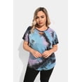 thumbnail image 2 of CASSIE LIZ Plus Size Summer Tops 3X Crew Neck Ripped Cutout Blue Purple Tie Dye Fashion Short Sleeve Tee Loose Fit Tunics Spring Blouses Casual Tee 3XL 22W 24W, 2 of 8