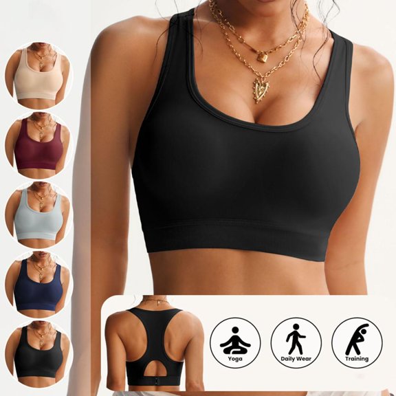 Bxsruta Women’s Seamless Racerback Sports Bra Wirefree Pullover Everyday Yoga Bra with Removable Pads for Workout Lounge Tank Top Style