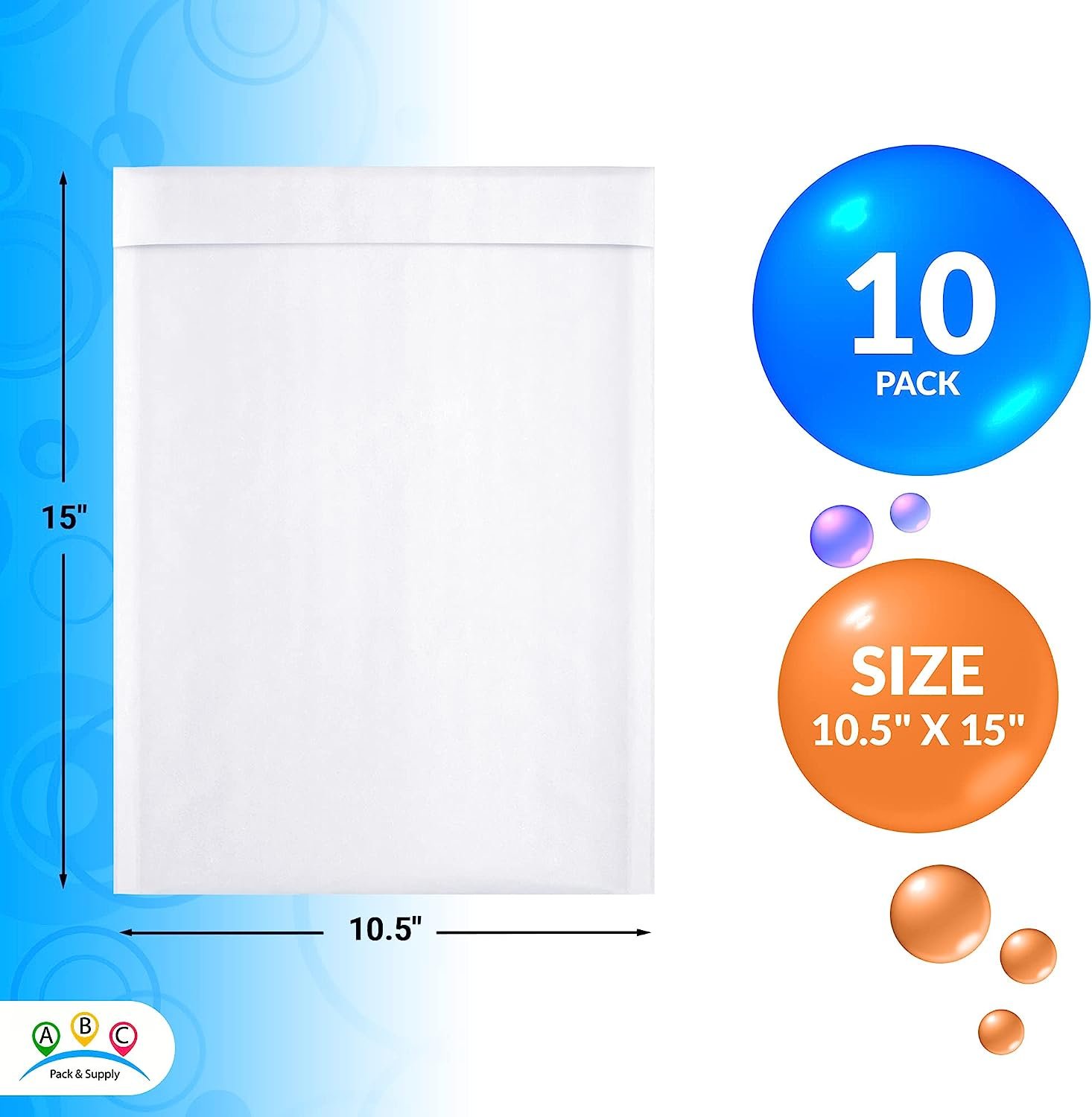 ABC Kraft Bubble Mailer 10.5 x 15 Inch, Pack of 10 White Kraft