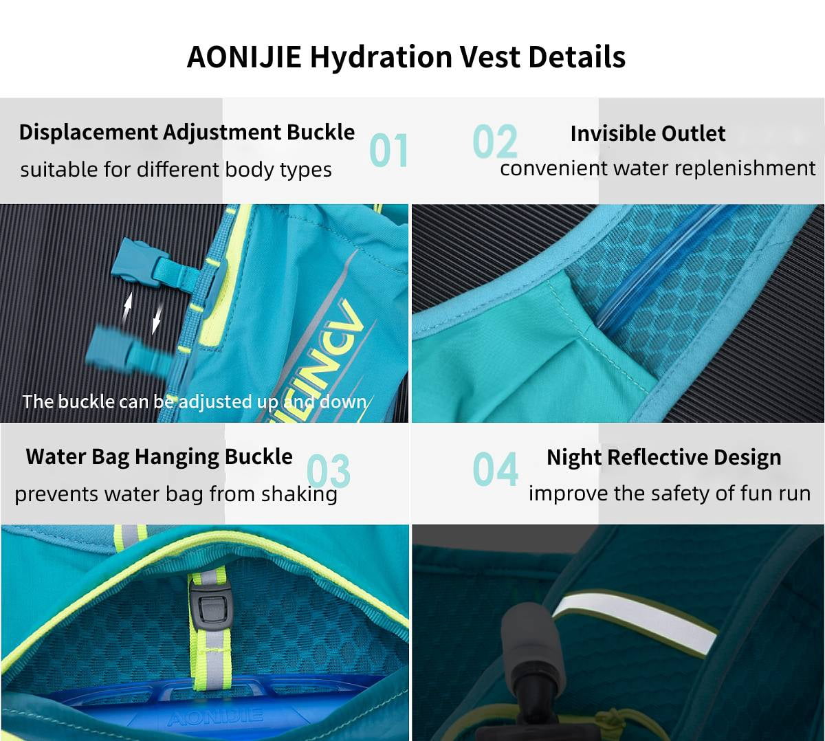 AONIJIE 5 L Lightweight Hydration Pack Running Vest with 1.5 L Water Bladder