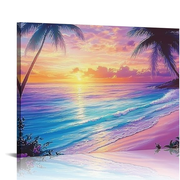 ZFLMY Sunset Palm Trees Canvas Wall Art Decor for Home Living Room Bedroom Kitchen Bathroom Office Salon, Ready To Hang Room Home Art Decor 16x12in