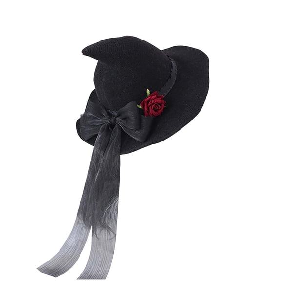 SAWOBUUN Halloween Witch Hat Head with Rose Gothic Pointed Wizard Hat for Women Girls Halloween Accessory