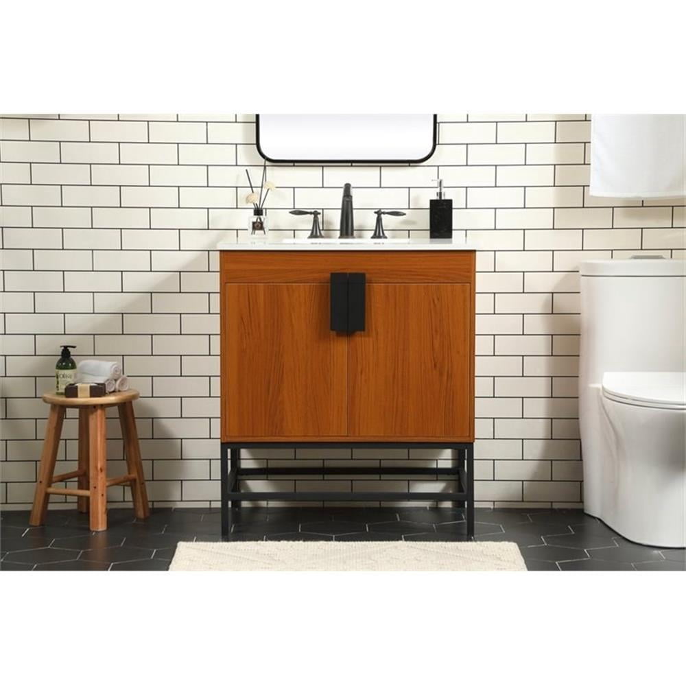 Elegant Kitchen and Bath 30 inch Single bathroom vanity in teak