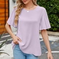thumbnail image 2 of Women Summer Tops Ice Silk Fashion Trumpet Sleeve Round Neck Casual Blouse Comfortable Breathable Stylish Tee, 2 of 2