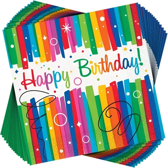 Rainbow Ribbons Birthday Party Napkins, 16Ct,Party Tableware & Serveware