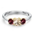 thumbnail image 3 of Gem Stone King 925 Silver and 10K Yellow Gold Peach Morganite and Red Rhodolite Garnet Engagement Ring for Women | 1.14 Cttw | Round 5MM | Gemstone October Birthstone | Size 8, 3 of 6