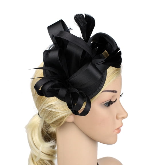 QUOTAY Elegant Black Mesh Bridal Hair Clip Fascinator Headpiece for Bride Prom Evening Party and Wedding 03_Black，13cm