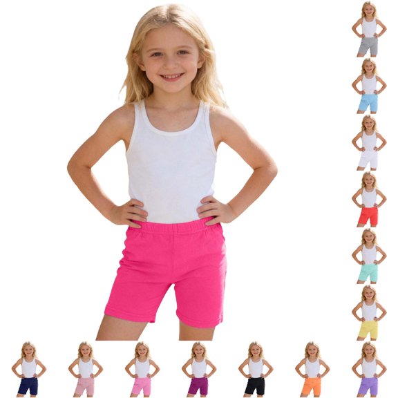 WAYUTE Girls Shorts Elastic Waist Straight Leg Solid Color Dance Bike Shorts for Toddler Kids Layering Soft Breathable Playwear Casual Clothes,Hot Pink