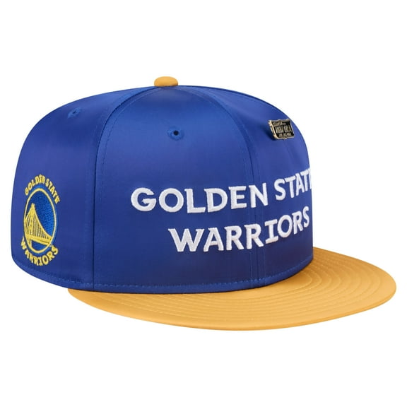Men's-New Era  Royal/Gold Golden State Warriors Throwback Satin Vintage Pin Two-Tone 59FIFTY Fitted Hat