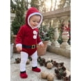 thumbnail image 6 of RUINIXCW Newborn Baby Boy Girl My First Christmas Outfit Velvet Romper Infant Santa Claus Costume Long Sleeve Fur Trim Red Hooded Jumpsuit with Socks, 6 of 10