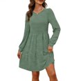 thumbnail image 3 of Yangnuo Womens Crew Neck Long Sleeve Tiered Ruffle Solid Mini Dress With Pockets Casual Swing Dress, 3 of 4