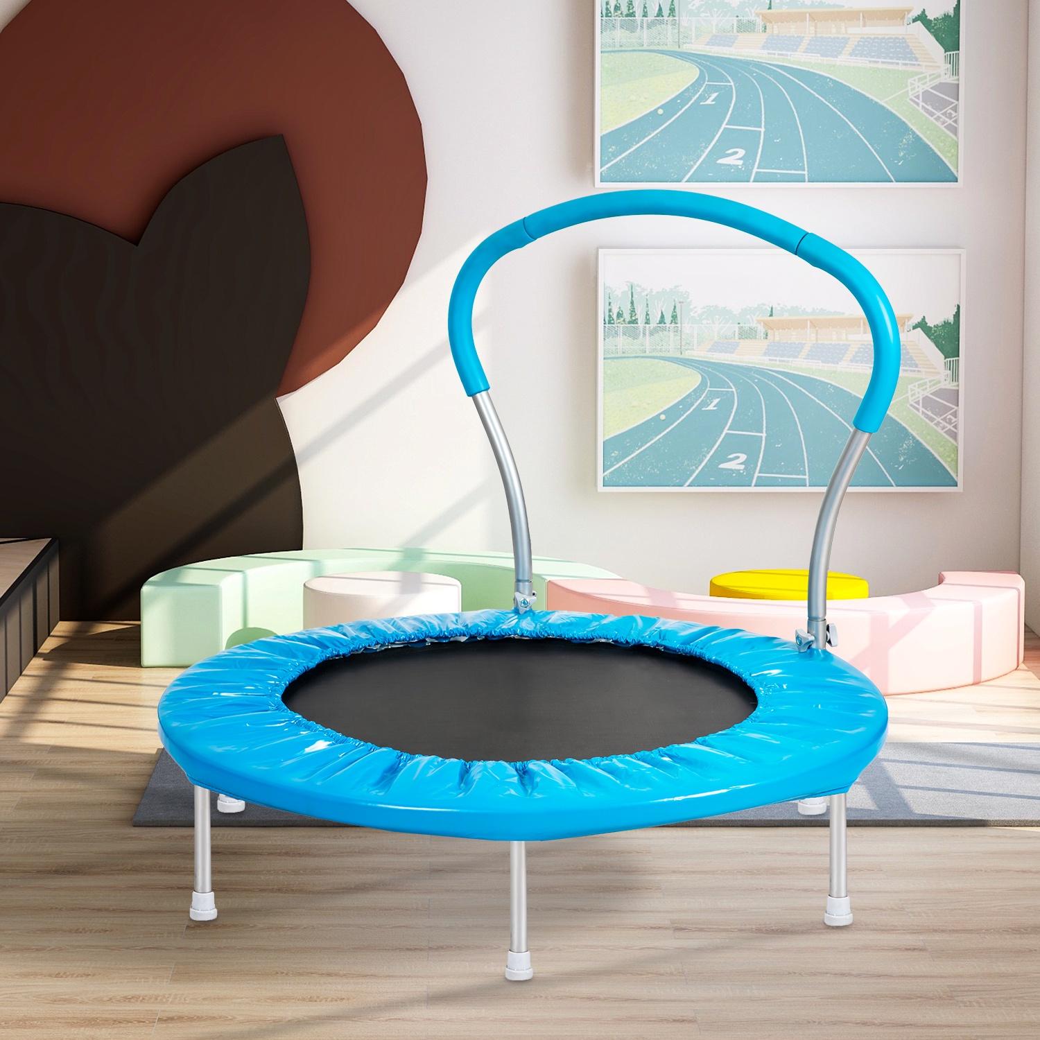 Small Trampoline for Kids Toddler, 36'' Mini Trampoline with Balance Handle, Outdoor Indoor Rebounder Round Trampoline as Gift for Boy Girl, Blue - image 2 of 9