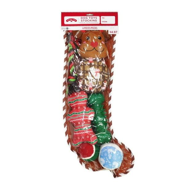 Holiday Time Christmas Dog Toys Stocking Gift Set Brown 6 Pcs