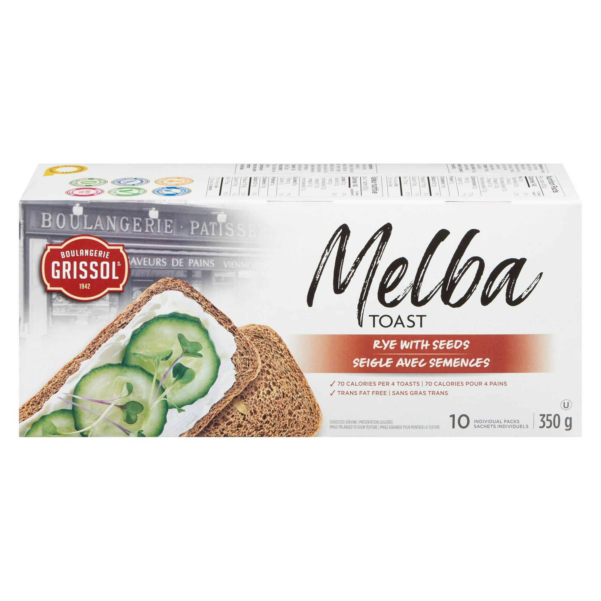 Boulangerie Grissol Melba Toast Seigle aux Graines, Osez Paq. de 10, 350 g