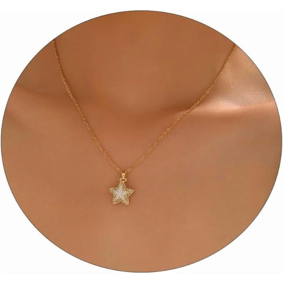 Trendy Necklaces for Women 18K Gold Plated Dainty CZ Pendant Necklace Starfish Star Moon Element Necklace Jewelry