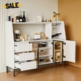 thumbnail image 2 of GZXS Multi-Functional Buffet Cabinet with 3 Drawers, Storage Hutch Shelf, Modern White Sideboard w/ Glass Doors, Goblet Holder, and Adjustable Shelf, for Dining Room, Living Room, 2 of 7