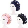 thumbnail image 2 of UDIYO 3 Pcs Silk Satin Bonnet Hair Caps 12inch Diameter Large Sleeping Satin Bonnets with Comfortable Flower Band - High Density Satin Bonnets for Women Braids Curly Night Caps, 2 of 8
