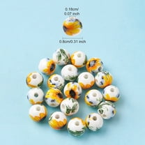 20 pc Handmade Porcelain Beads Round with Sunflower Pattern Yellow 8mm Hole: 1.8mm