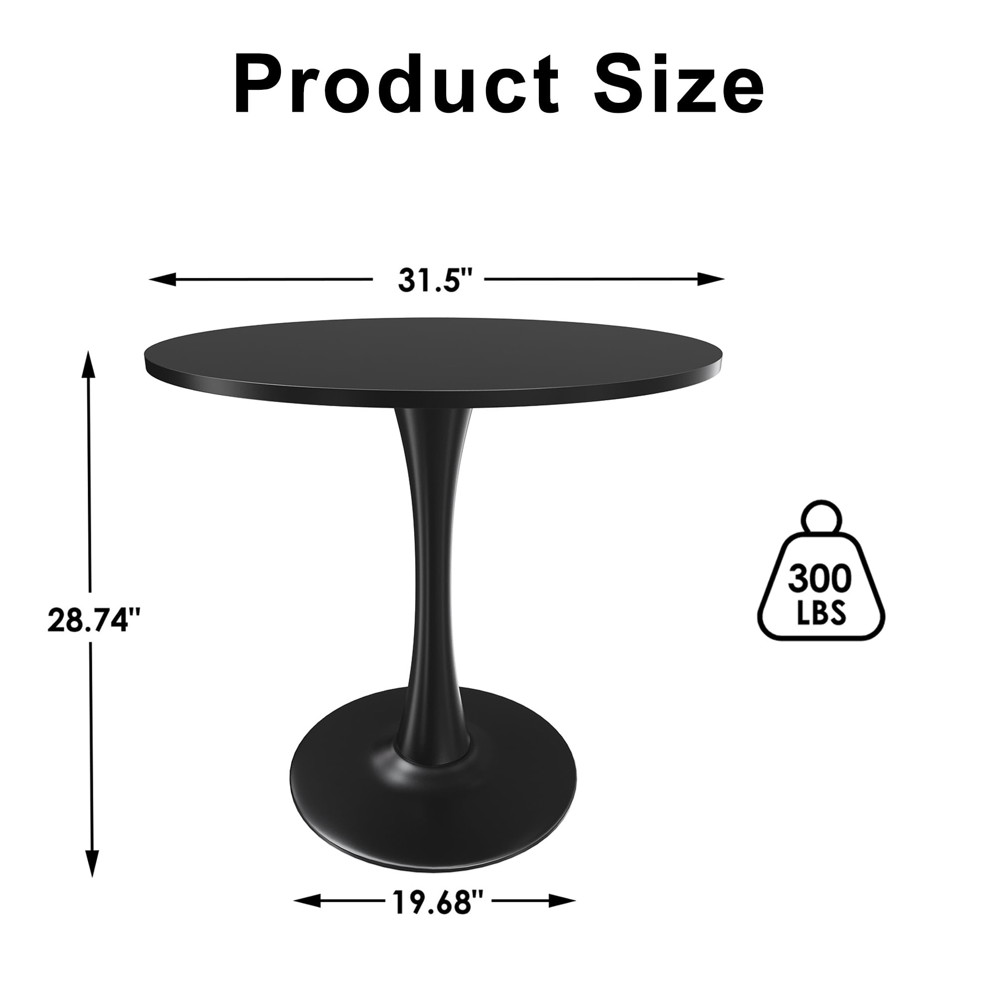 MAYEERTY 31.5" Black Small Round Dining Tulip Table, Wood Top, Metal Base, Functional for 2-4 Gatherings
