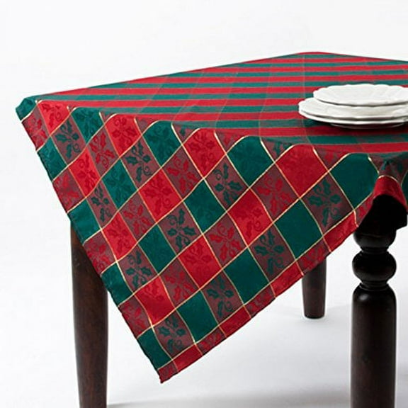 Royal de Noel Classic Plaid Holiday Square Tablecloth - Red and Green