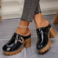 thumbnail image 2 of Dakaela Mules à Talons Épais pour Femmes, Bout Rond Fermé, Sandales à Plateforme à Enfiler, Sabots Confortables Décontractés pour Robe, Chaussures 3,74 Po Noir 9,5, 2 of 8