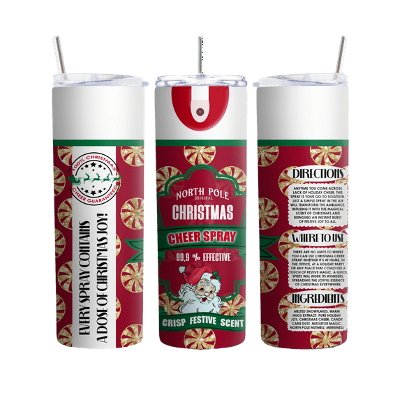 Red Christmas Cheer Tumbler, Festive North Pole Design, Spray Can Style Cup, Perfect For Holiday Celebrations