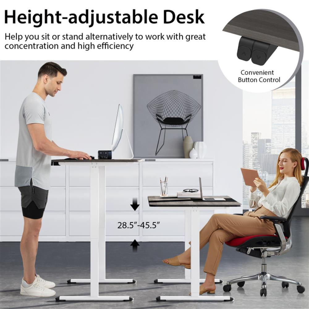 Demi Bonn 55" Electric Height Adjustable Computer Desk with Hook, Small Home Office Desk Study Writing Table, Gray