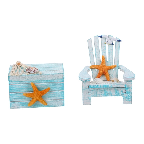 MEIBUTYUP Mediterranean Style Wooden Beach Chair Ornaments Assorted Colors for Home 2Pcs