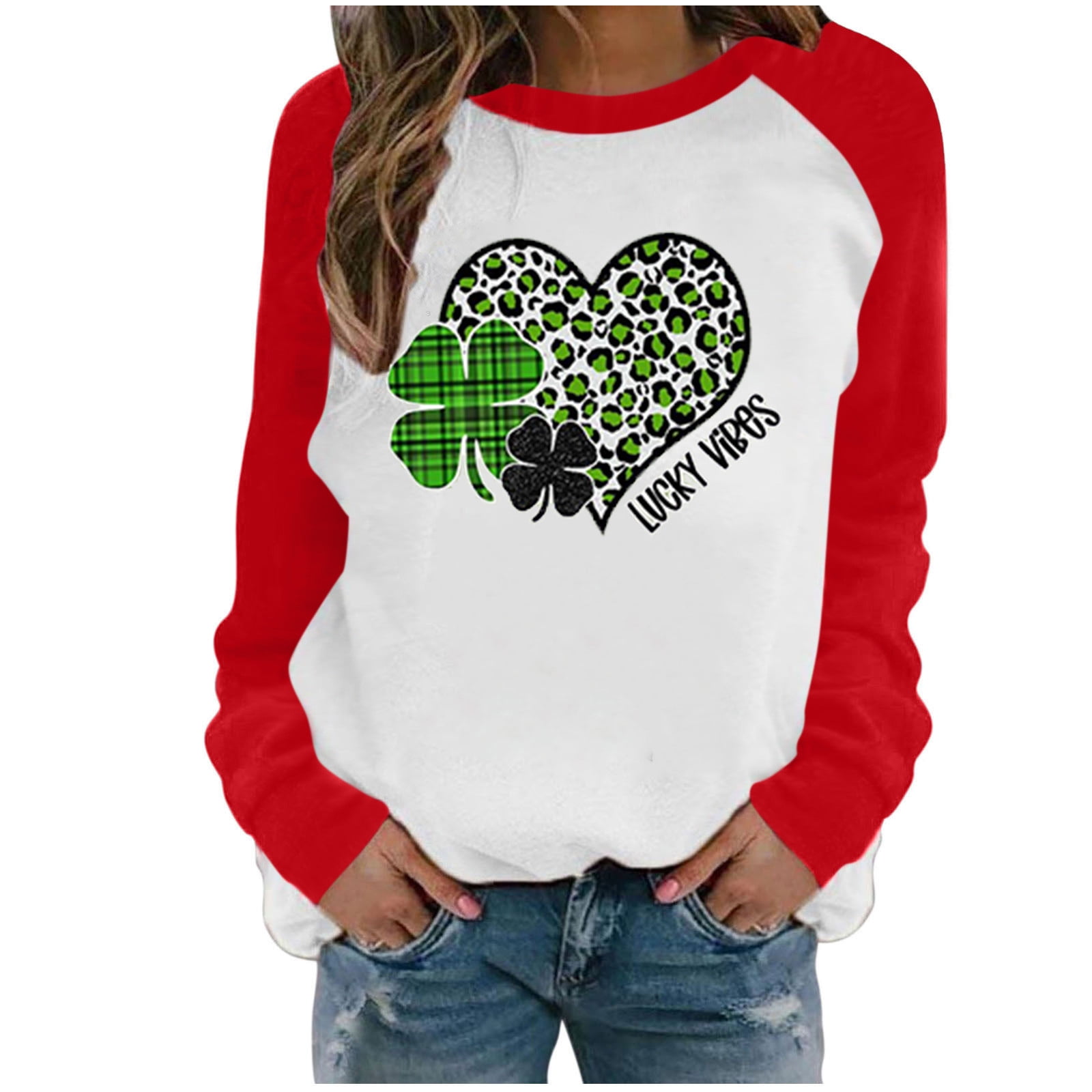 2023 Womens Tops Raglan Sleeve Green Long Sleeve Graphic Sweatshirts Print Crewneck St Patricks Day T Shirts Spring