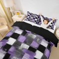 thumbnail image 3 of Homewish Grunge Checkered Bedding,Aesthetic Artwork Duvet Cover Full,Purple White,Black Reversible,3pcs,1 Duvet Cover and 2 Pillowcases, 3 of 6