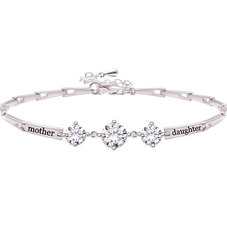 ALOV Jewelry Sterling Silver "mother daughter" Cubic Zirconia Bracelet